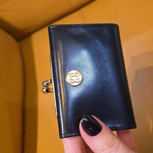 Bosca Black Leather Card Holder with Gold Clasp